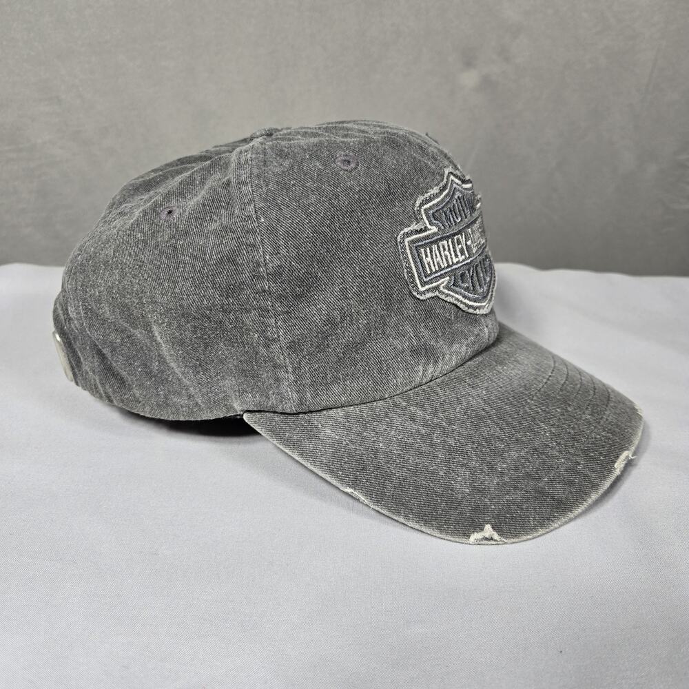 Harley Davidson Hat Gray Strapback Cap Motorcycle Embroidered Distressed Biker - Picture 2 of 8